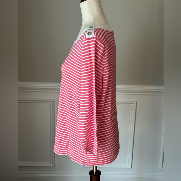 Jones New York Signature Pink and White Striped Button Shoulder Top size Large - Picture 4 of 9